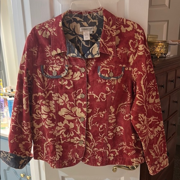 Coldwater Creek Red Denim Floral Jacket SZ L - Picture 2 of 8